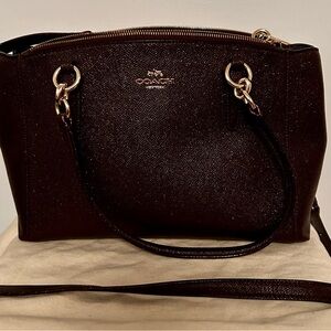 Coach Oxblood glitter,Leather Shoulder Bag with crossbody strap!